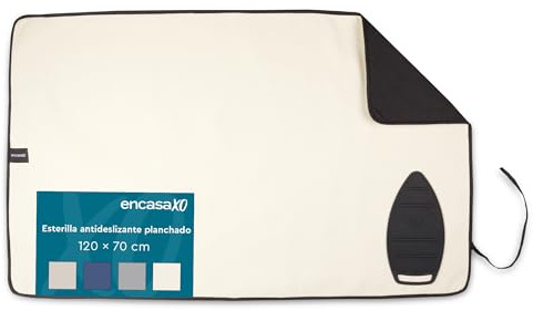 Encasa XO Gran Almohadilla de Planchar (120x70 cm) con Reposaplanchas de Silicona Antideslizante, Acolchado 3mm. Manta Portátil Resistente al Calor para Mesa - Natural