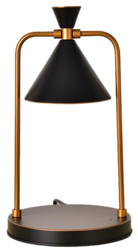HYPSEA Lampe Chauffe-Bougie Style Industriel, Abat-jour Noir, Structure Laiton Doré, 50W Max, Variateur et Minuteur, GU10