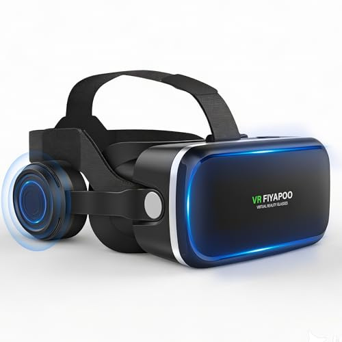 FIYAPOO Occhiali VR 3D con Cuffie, Bambini HD Visore Realtà Virtuale per Film e Giochi, Compatibile con Smartphone Android e iPhone da 4,7 a 6,7 Pollici, Regalo di Natale Perfetto per la Famiglia