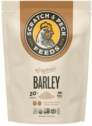 Scratch and Peck Whole Barley Chicken, Duck and Livestock Supplemental Grain - 10 lbs Bag - 8.5% Protein, Certified Organic and Non-GMO Project Verified Chicken Food