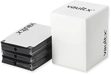 Vault X Trading Card Deck Box and 150 Black Card Sleeves, fits 100+ Sleeved Cards, Large Standard, Card Holder Storage Box, for MTG Commander Game, TCG (White)