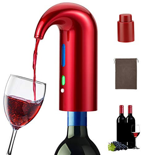Lucky Red Electric Wine Aerator and Dispenser - Aerating Pourer and Decanter Spout, with Vacuum Wine Stopper