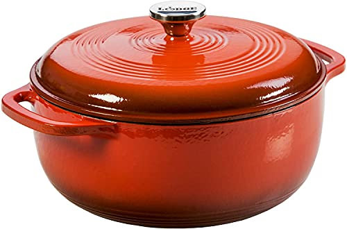 Lodge Cocotte en fonte émaillée de 7,5 l avec couvercle – Deux poignées – Passe au four jusqu'à 260 °C ou sur la cuisinière – Utilisation pour mariner, cuisiner, cuire, réfrigérer et servir –
