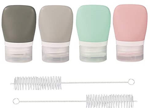 TACYKIBD 4-teilige Squeeze-Salat-Dressing-Flaschen, auslaufsichere Mini-Saucen-Gewürzflaschen, tragbarer Salat-Dressing-Behälter mit 2-teiliger Reinigungsbürste (1,3 oz, 38 ml)