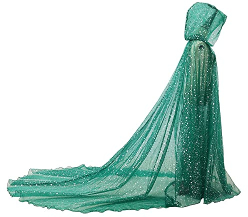 GRACEART Manto de novia con capucha, manto largo de novia con cola de tul, vestido de elfo, velo de capilla, mantilla, Verde-1