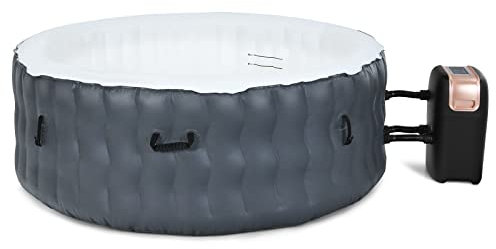 GYMAX Vasca Idromassaggio Rotonda, Potenza di Riscaldamento di 2240 W, con 108 Getti a Bolla e Sistema di Circolazione dell’Acqua, per Interno ed Esterno, ⌀ 180 cm (grigio)