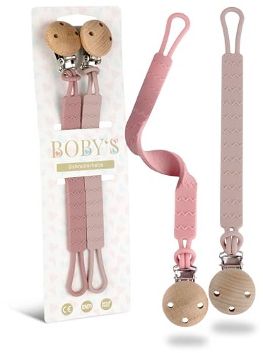 BOBY´S Schnullerkette Silikon 2 Pack/langlebige Schnullerkette Mädchen und Jungen mit Clip/BPA-freie Silikon Schnullerkette/flexible Schnullerketten/Pacifier Holder ab 3 Monate