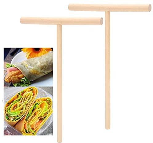 Spalmatore per Crepes a 2 Pezzi, Strumento per Stendere Crepes a Forma di T, Crepes per Spalmare la Pastella, Paletta per Spatola, Strumento per Pancake, Bastoncini per Crepes in Materiale di Legno Na