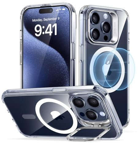 ESR für iPhone 15 Pro Hülle für MagSafe, Militärnorm Schutzhülle Upgrade integrierter Versteck Ständer Handyhülle Case für iPhone 15 Pro Case, Kratzfeste Rückseite, Klar