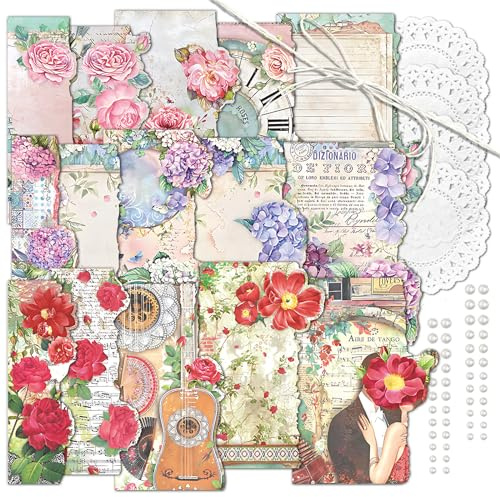 3-pack vintage blompapper scrapbooking papper dekorativt papper decoupage papper enkelsidigt för korttillverkning Konst och hantverk Collage Presentinpackning DIY Scrapbooking dagbok (Ella)
