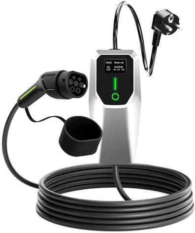 AWESAFE Typ 2 EV Ladegerät schuko16A 3.7KW 1 Phase EU Standard 5 Meter Tragbares EV Ladekabel mit LED-Digitalanzeige Mobile Wallbox für Elektroauto & Hybrid