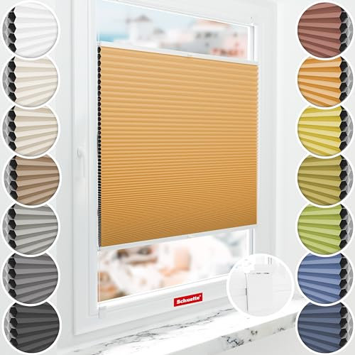 Schuette® Wabenplissee ohne Bohren zum Kleben: Citrus Glow (Orange) ● 20x80cm (Breite x Höhe) ● Suprafix Faltrollo Klebehalterung ● Bequeme Rollo Montage inkl. Video