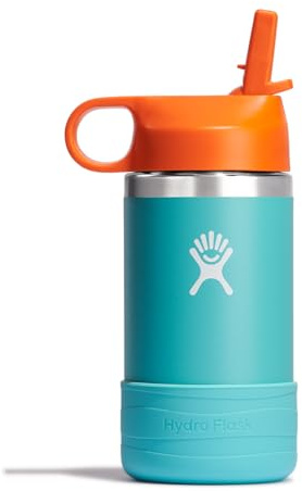 Hydro Flask Kids Water Bottle for School - Stainless Steel and Insulated with Straw Cap - 12 Oz in Seaspray Blue