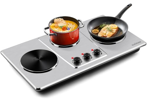 Cusimax Hot Plate,Countertop Triple Burner with 7″Cast Iron Cooktop,Electric Hot Plate for Cooking,11 Level Temperature Setting