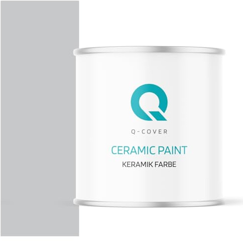 Q-COVER Keramik Farbe 2L (ca.14m²) Hellgrau Wandfarbe Innenfarbe Abwaschbar Klasse 1 Mattfarbe Deckenfarbe Scheuerfest Küche Bad Treppen Ceramic Hohe Deckkfraft