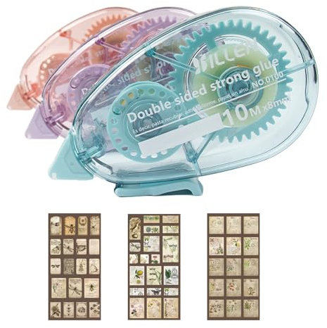 6 Pcs Glue Tape Roller, 60m Craft Double Sided Adhesive Tape Dispenser with 3 Sheets Scrapbooking Stickers for School Home Office Crafting Photo Album Cards Journal Scrapbook Supplies Accessories