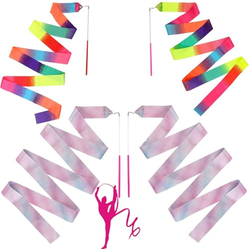 QXCFTW 4 Pcs Dance Ribbons, 78.7inch Gymnastics Ribbon Twirling Ribbons, Dancer Wand Dancing Ribbon Streamers for Kids, Fits Artistic Dancing Gymnastics, Dancing Training