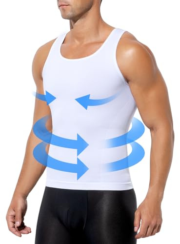 Casey Kevin Mens Compression Vest Shapewear Slimming Tank Undershirts for Workout Gym White X-Large