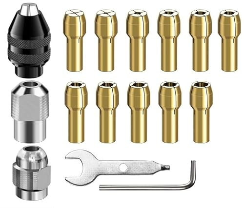 16 Pièces Mandrin Compatible avec Dremel, Accessoires pour Outil Rotatif, Laiton Perceuse Mandrin Avec Clé, 0,5mm à 3,2mm Remplacement 4486 Mandrin à Changement Rapide, Outil Rotatif 1/32 à 1/8