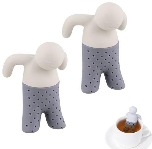 Aweisile Set di 2 Colino da Tè in Silicone, Infusore per Tisane dal Design Moderno a Forma di Uomo, Filtri per Tè Sfuso