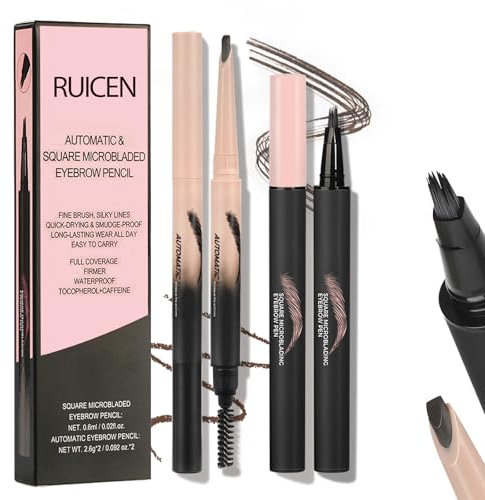 Eyebrow Pencil, Eyebrow Pen Set with Brow-Fection Angled Brush and Blade & Shade Brow Pencil, Draws Tiny Brow Hairs and Fills in Sparse Areas and Gaps, Up to 24HR Make Up Wear - 04# Gray Black