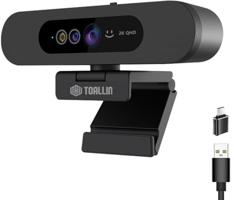 TOALLIN Cámara Web 2K QHD para Windows Hello Face, cámara de reconocimiento Facial por Infrarrojos, cámara Web USB con micrófono, cámara Web para computadora para videollamadas