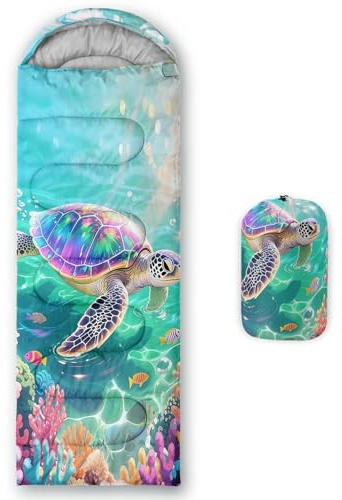 AILONEN Sea Turtle Camping Sleeping Bags,Lightweight & Waterproof,3 Season Warm & Cool Weather,Colorful Ocean Sleeping Bags for Kids Boys Girls Adults Travelling,Outdoors