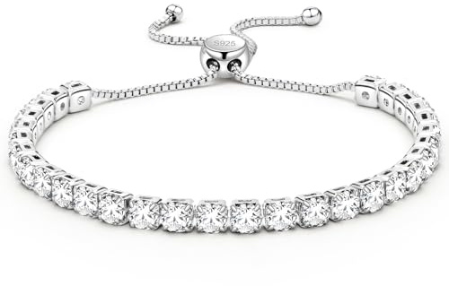 J.Fée Silver Bracelets for Womens 925 Tennis Bracelet Womens Jewellery with 4MM Cubic Zircon, Gifts for Women Gifts For Mum Friendship Birthday Christmas,04