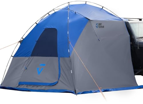 JOYTUTUS Car Shelter with Full-Coverage Sunshade for Side or Rear, Universal Mount Vehicle Awning and Car Camping Tent, Easy Set-up Buckles, Roll up Sides and Windows, UV50+, Rainproof, Gray Blue