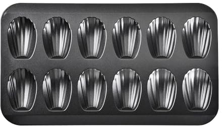 Madeleine - Teglia da forno antiaderente con 12 cavità, per biscotti Madeleine, per cottura in forno, antiaderenti