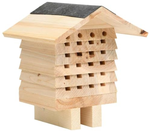 Ordellia Bihotell av massiv gran 22 x 20 x 20 cm, väderbeständigt utan montering för trädgård, balkong och terrass som häckplats för vilda bin och insekter