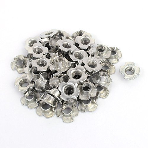 sourcing map 50pcs Écrou à Griffe M8 x 8mm Quatre Dents T Clous Captif Aveugle Insertions pour Bois Meubles