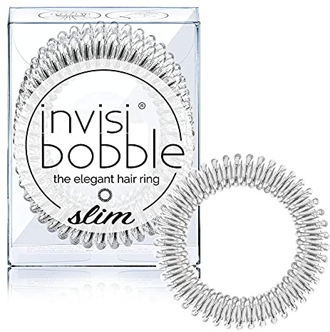 invisibobble SLIM Traceless Spiral Hair Ties, Chrome Sweet Chrome - Strong Elastic Grip Coil Hair Accessories Women - No Kink, Non Soaking - Gentle for Girls Teens and Thick Hair, 3 Count (Pack of 1)