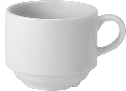 Utopia Pure White Stacking Cup 7oz / 200ml - Case of 24 - Vitrified Porcelain Mugs, Coffee Mugs