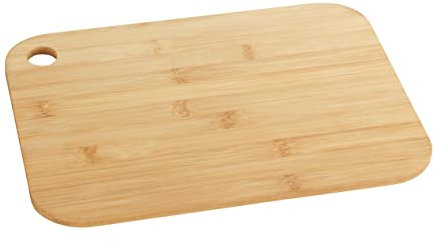 WENKO Planche à découper en bambou M+ - Planche de cuisine, planche à découper avec trou de préhension, ménage la lame, Bambou, 33 x 0.8 x 25 cm, Marron