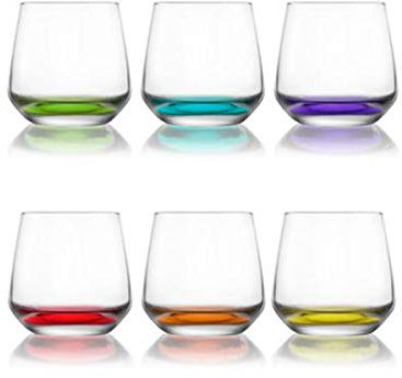 Lav Coral Tumbler Glasses. Coloured Base (Pack of 6) Whisky Juice Drinking Glasses Set. 345ml