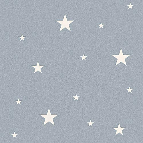 Papier peint étoile phosphorescent | Papier peint enfant gris intissé 32440-3 | Papier peint original pour chambre fille & garçon pas cher