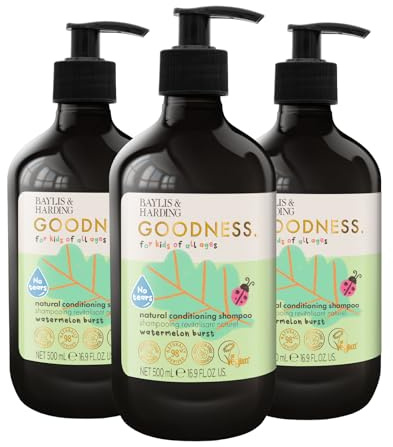 Baylis & Harding Goodness Kids Natural Conditioning Shampoo 500ml 3 pack | Watermelon Burst, 98% Naturally Derived, Dermatologist Approved, Vegan Friendly, No Tears Formula, Made in UK