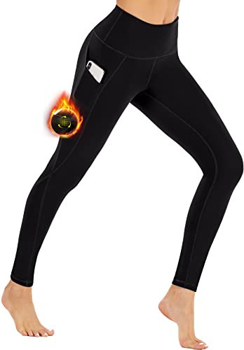 Ewedoos Thermo Leggings Damen Gefüttert mit Taschen High Waist Thermoleggings Damen Winter Laufhose Yogahose Sporthose für Fitness Laufen Wandern