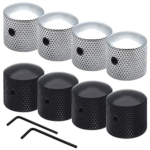 8 Stück 6 mm Metallknopf Lautstärkeregler Lyflux Chrom und Schwarz Gitarre Tone Control Buttons und 2 Sechskantschlüssel für E-Gitarre oder Bass