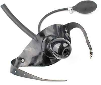 Rubberfashion Latex Knebel - Mundknebel aufblasbar - Gag mit Atemrohr, Pumpe und Kopfband für Damen und Herren schwarz 0.4mm Einheitsgröße