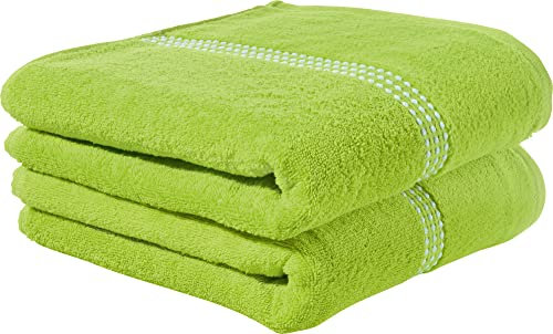 Erwin Müller Walk-Frottier Duschtuch 2er-Pack Mannheim Uni apfelgrün Größe 70x140 cm - schnell trocknend und extra saugstark, praktisch durch beidseitige Schlaufen, 100% Baumwolle