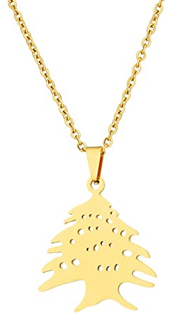 YUANYIRAN Armoiries Du Liban Carte Pendentif Collier - Style Ethnique Tuliban Brillant Creux Couple Unisexe Carte Clavicule Chaîne Drapeau Patriotique Hip Hop Charme Bijoux,Or,50Cm/19.6 In
