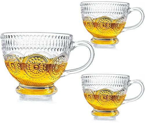2 tazas de café grandes cristal con asa, taza de regalo perfecta para desayuno, espresso, té, bebida,tazas de cafe con leche originales 400 ml, apto para lavavajillas y microondas