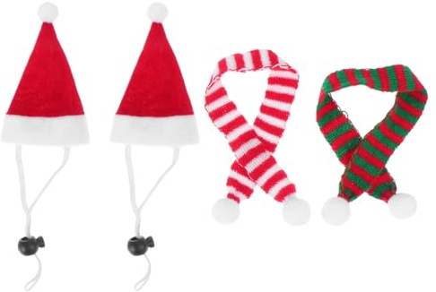 Générique Generic Déguisement de Cochon d'Inde de Noël Lot de 4 Bonnets Et Écharpe de Père Noël Hamster - Écharpe Rouge à Rayures pour Petits Animaux Cochon d'Inde Lapin Hamster Chinchilla Hérisson