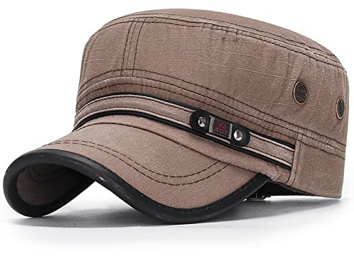 behone Military Cap, herr bomull armékeps Cadet Hat, militär armékeps, herr vintage militär mössa justerbar armémössa bomull baseballkeps keps, BRUN, 55-60