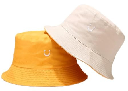 Sombrero de Sol para Niños,Sombrero de Verano Plegable con Cara Sonriente Pescador de Doble Cara,Adecuado para Niñas,Regalo para Niños