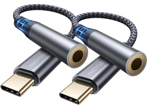 ANDTOBO Adattatore USB C Jack 3,5mm, 2 Pezzi Adattatore USB C a Jack per cuffie 3.5 mm, USB Tipo C a Cavo Dongle Audio Aux per iPhone 16/15 Pro Max Plus, iPad Pro Air, Galaxy S24 Ultra S23 S21 S20