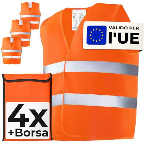 Prowiste 4 Sicherheitsweste - Warnwesten Set mit Tasche – Geprüfte EN ISO 20471, Europaweit gültig – Ideal für Baustelle, Auto - Universalgröße - Orange