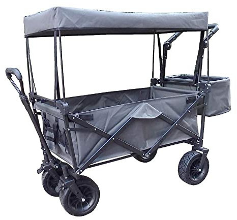 CRBUDY Chariot à Bras Pliable G-Arden, Chariot Robuste avec auvent, Chariot de Courses Multifonction pour Camping en Plein air, Camion de Traction de Plage avec 4 Roues, Charge : 150 kg/b